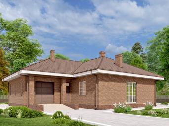 Одноэтажный дом с двумя спальнями, кабинетом и гаражом